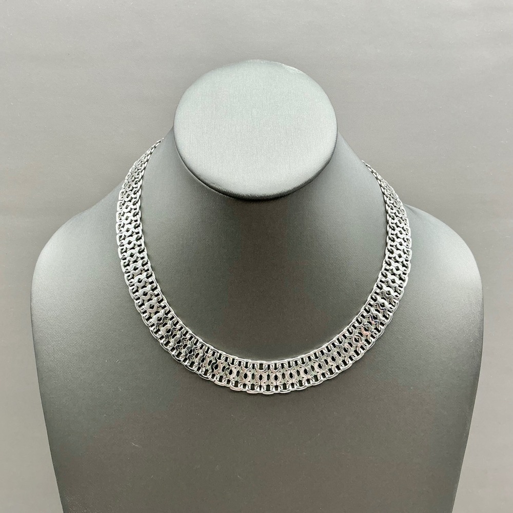 Monet Necklace Women Silver Tone Vintage Woven Mesh Link Choker Fashion Jewelry
